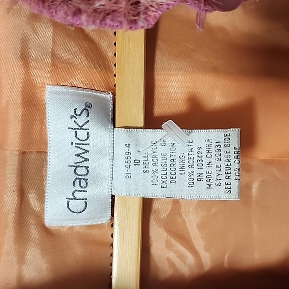 CHADWICKS VINTAGE Pink Boucle Tweed Crop Jacket 10 M Blazer Ribbon Fringe Shaggy - Picture 9 of 14